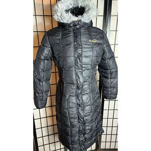 South Pole Black Faux Fur Adorned Hooded Puffer Coat